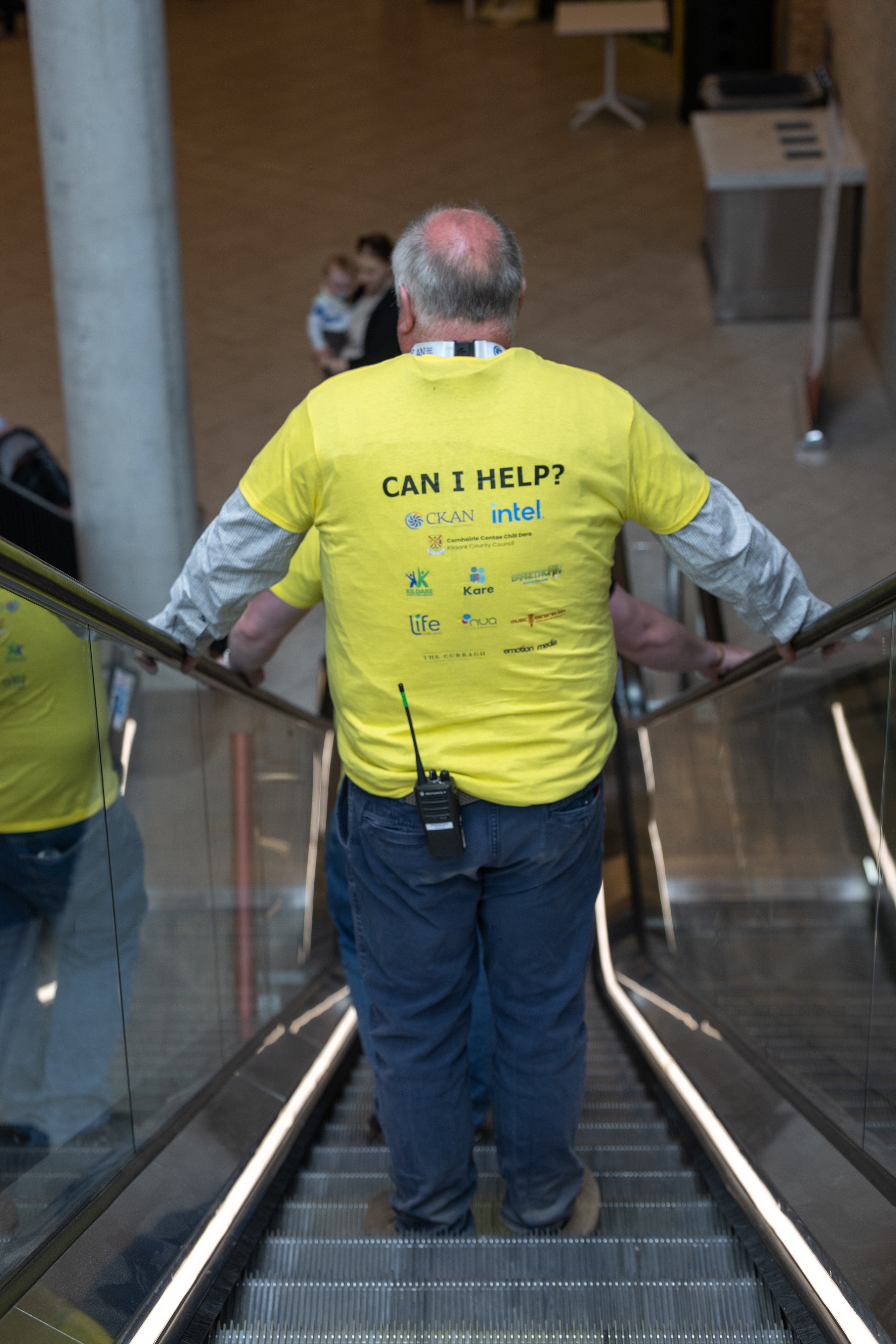 People on escalator. 